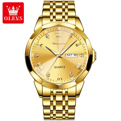 OLEVS 9931 Men’s Quartz Watch – Solid Stainless Steel Strap, Rhombus Dial Design, Waterproof Fashion Business Wristwatch