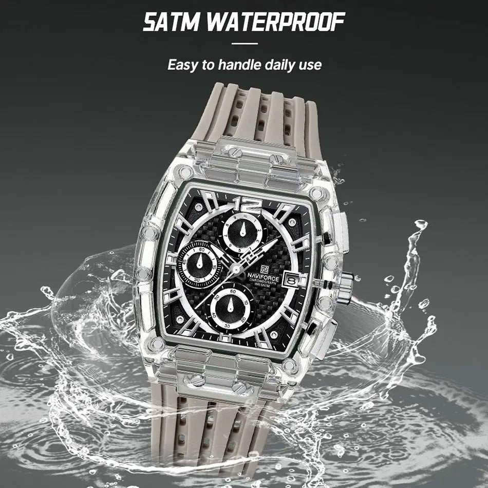 NAVIFORCE NF7105 Men's Creative Quartz Watch – Waterproof Chronograph with Luminous Display, Date Function, and Silicone Strap