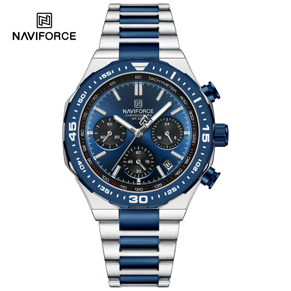 NAVIFORCE Men's Luxury Sport Watch – Military-Style Waterproof Chronograph Quartz Wristwatch with Stainless Steel Band 8049