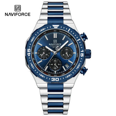 NAVIFORCE Men's Luxury Sport Watch – Military-Style Waterproof Chronograph Quartz Wristwatch with Stainless Steel Band 8049