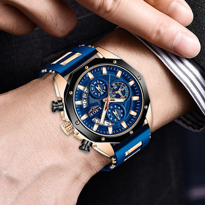 LIGE Men's Luxury Sports Watch – Military-Style Quartz Chronograph, Waterproof, Silicone Strap, Business & Casual Design with Date Display