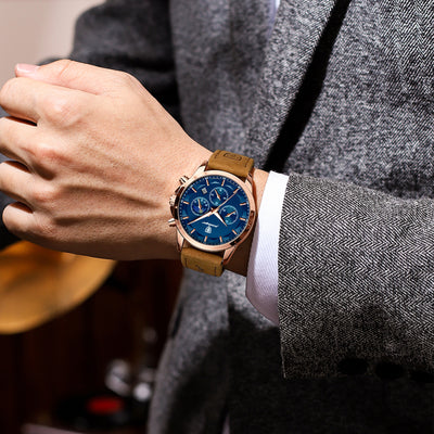 POEDAGAR Men’s Sport Watch – Luminous Quartz Chronograph, Moon Phase, Date Display, Stainless Steel Fashion Wristwatch