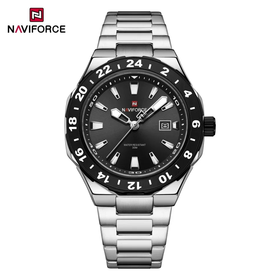 NAVIFORCE Men's Luxury Business Sport Watch – 3ATM Waterproof Quartz Military Wristwatch with Stainless Steel Band Relogio Masculino