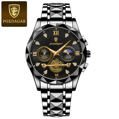 POEDAGAR Luxury Men's Chronograph Watch – High-Quality Quartz, Waterproof, Luminous, Stainless Steel Sport Wristwatch