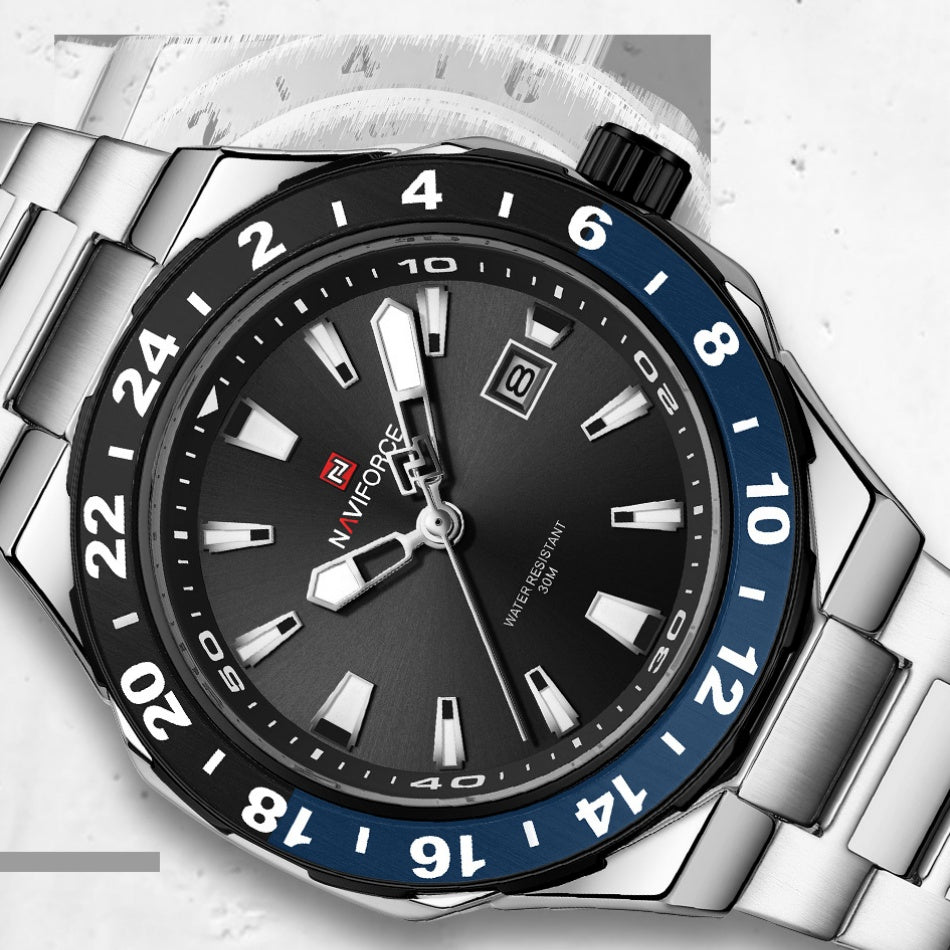 NAVIFORCE Men's Luxury Business Sport Watch – 3ATM Waterproof Quartz Military Wristwatch with Stainless Steel Band Relogio Masculino