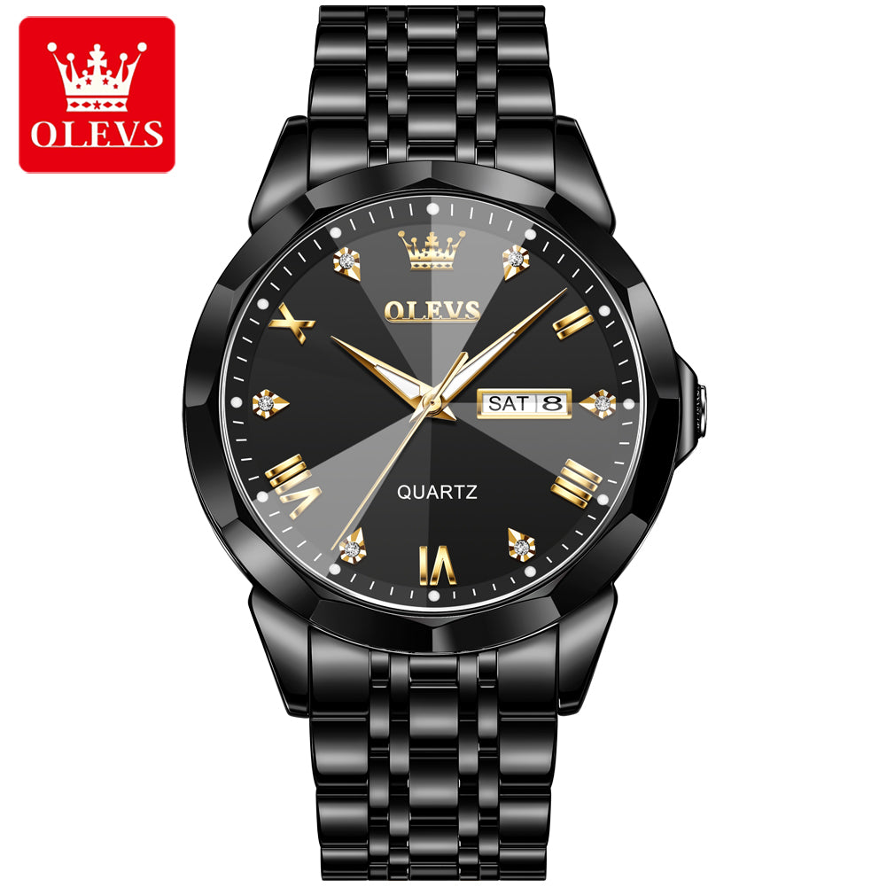 OLEVS 9931 Men’s Quartz Watch – Solid Stainless Steel Strap, Rhombus Dial Design, Waterproof Fashion Business Wristwatch
