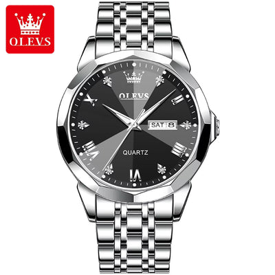 OLEVS 9931 Men’s Quartz Watch – Solid Stainless Steel Strap, Rhombus Dial Design, Waterproof Fashion Business Wristwatch