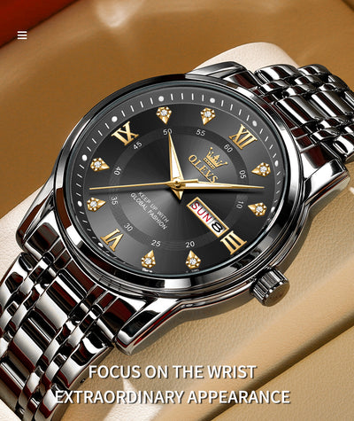 OLEVS Original Quartz Watch for Men Diamond Roman Scale Waterproof Stainless Steel Watch