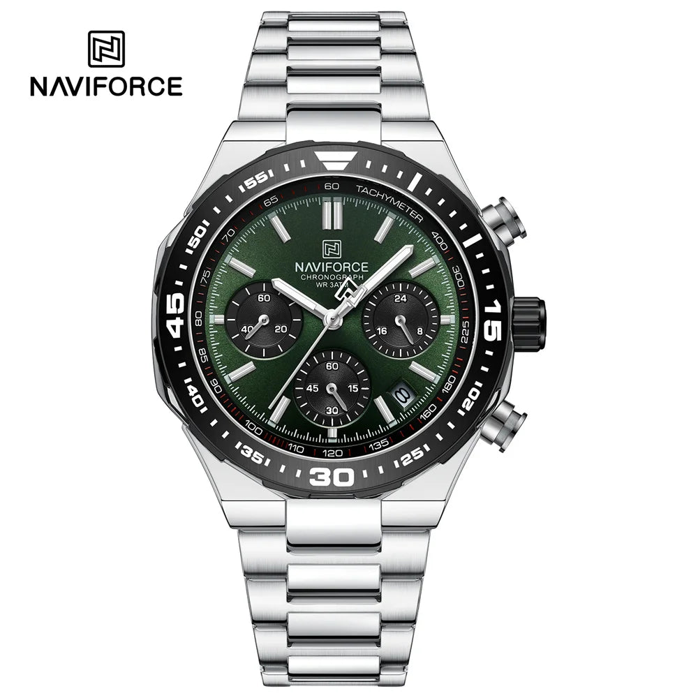 NAVIFORCE Men's Luxury Sport Watch – Military-Style Waterproof Chronograph Quartz Wristwatch with Stainless Steel Band 8049
