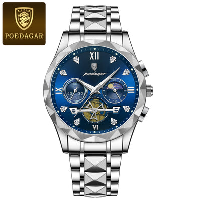 POEDAGAR Luxury Men's Chronograph Watch – High-Quality Quartz, Waterproof, Luminous, Stainless Steel Sport Wristwatch