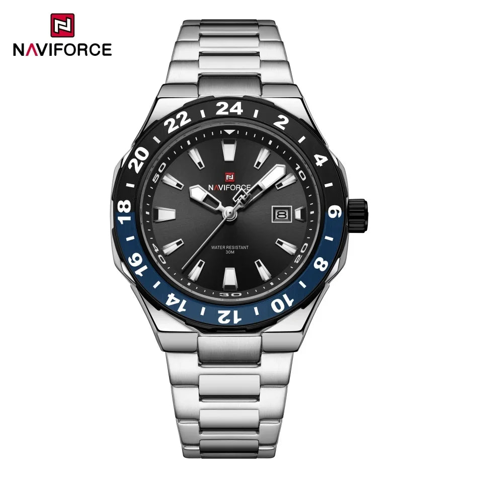 NAVIFORCE Men's Luxury Business Sport Watch – 3ATM Waterproof Quartz Military Wristwatch with Stainless Steel Band Relogio Masculino