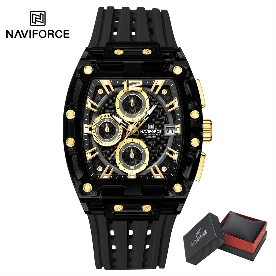 NAVIFORCE NF7105 Men's Creative Quartz Watch – Waterproof Chronograph with Luminous Display, Date Function, and Silicone Strap