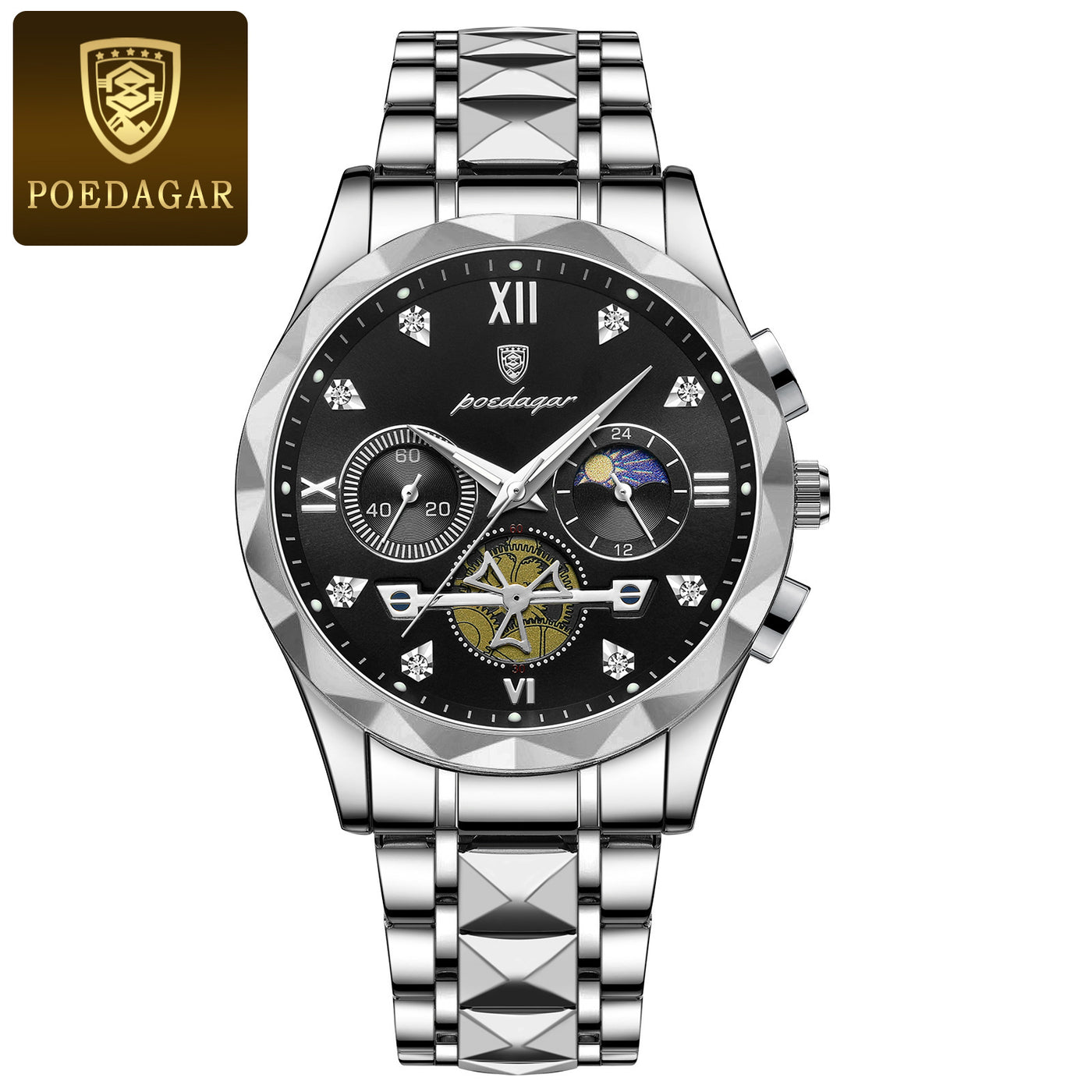 POEDAGAR Luxury Men's Chronograph Watch – High-Quality Quartz, Waterproof, Luminous, Stainless Steel Sport Wristwatch