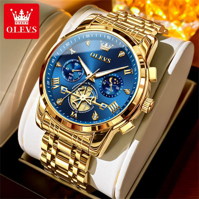OLEVS Luxury Tourbillon Quartz Watch for Men – Stainless Steel, Waterproof, Luminous, 24-Hour Moon Phase Fashion Timepiece