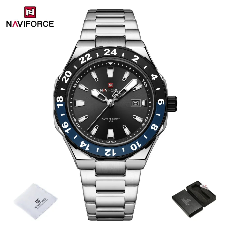 NAVIFORCE Men's Luxury Business Sport Watch – 3ATM Waterproof Quartz Military Wristwatch with Stainless Steel Band Relogio Masculino