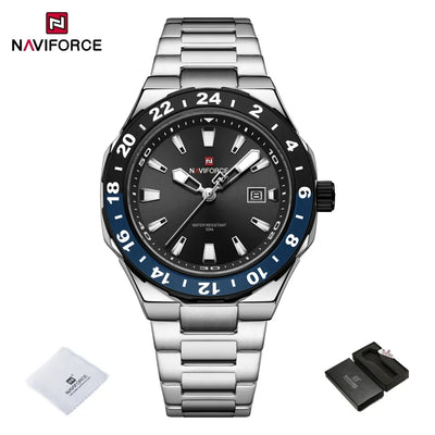 NAVIFORCE Men's Luxury Business Sport Watch – 3ATM Waterproof Quartz Military Wristwatch with Stainless Steel Band Relogio Masculino