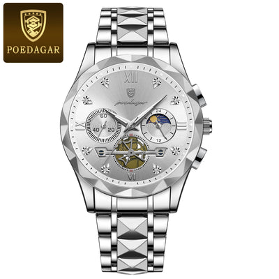 POEDAGAR Luxury Men's Chronograph Watch – High-Quality Quartz, Waterproof, Luminous, Stainless Steel Sport Wristwatch