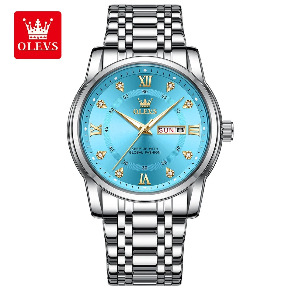 OLEVS Original Quartz Watch for Men Diamond Roman Scale Waterproof Stainless Steel Watch
