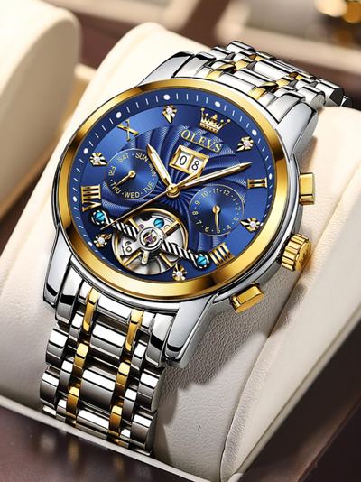 OLEVS 9910 Men's Mechanical Watch – Stainless Steel Dial & Watchband, Elegant Automatic Wristwatch