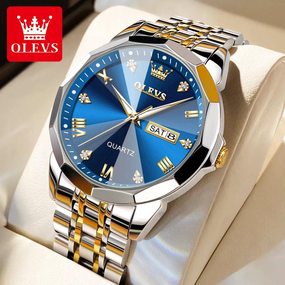 OLEVS Original Quartz Watch for Men Diamond Roman Scale Waterproof Stainless Steel Watch