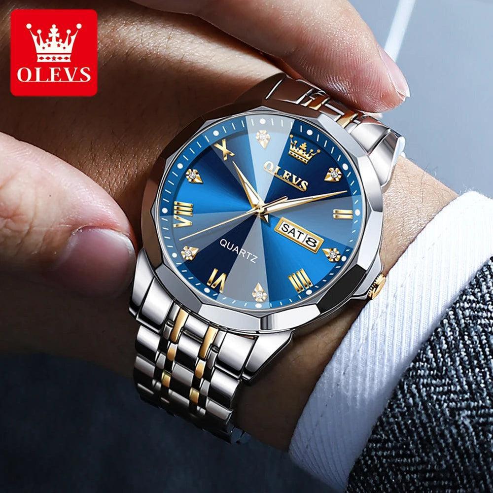 OLEVS Original Quartz Watch for Men Diamond Roman Scale Waterproof Stainless Steel Watch