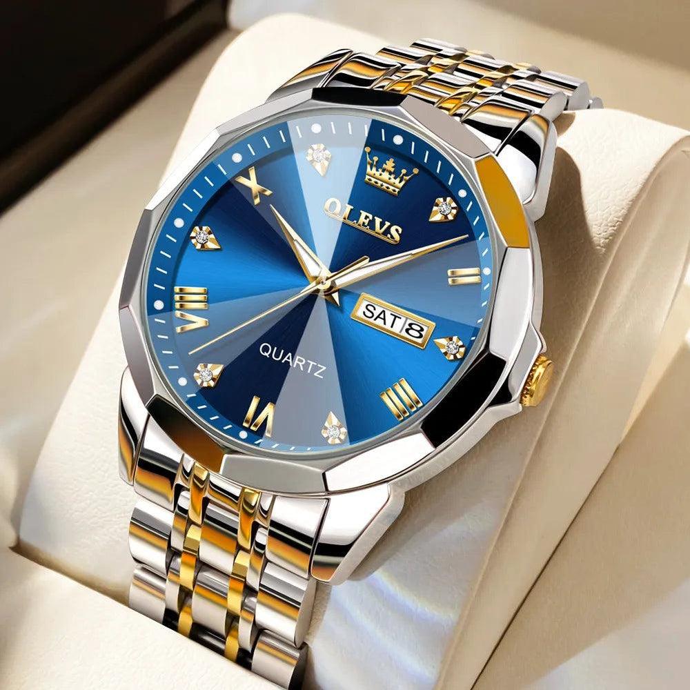 OLEVS Original Quartz Watch for Men Diamond Roman Scale Waterproof Stainless Steel Watch