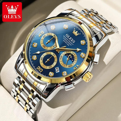 OLEVS Original Quartz Watch for Men Diamond Roman Scale Waterproof Stainless Steel Watch