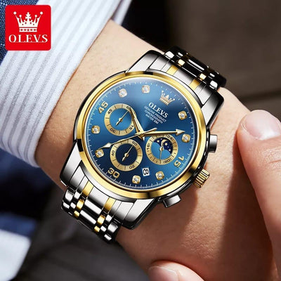 OLEVS Original Quartz Watch for Men Diamond Roman Scale Waterproof Stainless Steel Watch