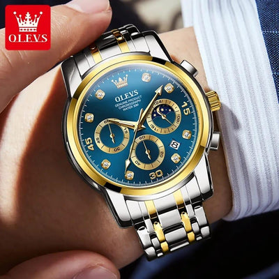 OLEVS Original Quartz Watch for Men Diamond Roman Scale Waterproof Stainless Steel Watch