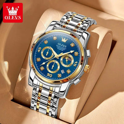 OLEVS Original Quartz Watch for Men Diamond Roman Scale Waterproof Stainless Steel Watch
