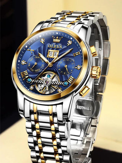 OLEVS Original Quartz Watch for Men Diamond Roman Scale Waterproof Stainless Steel Watch