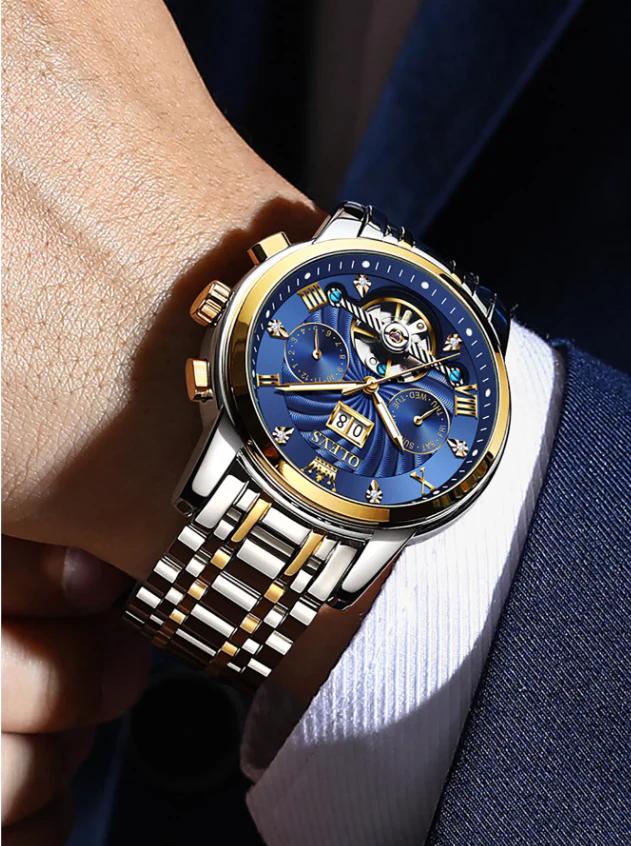 OLEVS Original Quartz Watch for Men Diamond Roman Scale Waterproof Stainless Steel Watch