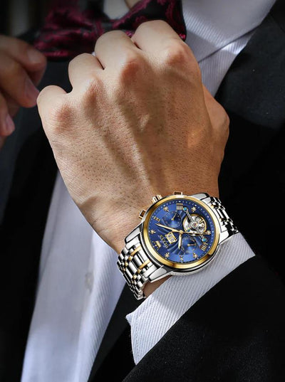 OLEVS Original Quartz Watch for Men Diamond Roman Scale Waterproof Stainless Steel Watch