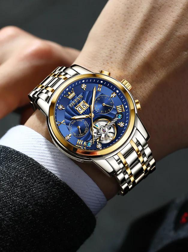 OLEVS Original Quartz Watch for Men Diamond Roman Scale Waterproof Stainless Steel Watch