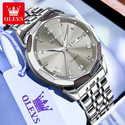 OLEVS Original Quartz Watch for Men Diamond Roman Scale Waterproof Stainless Steel Watch