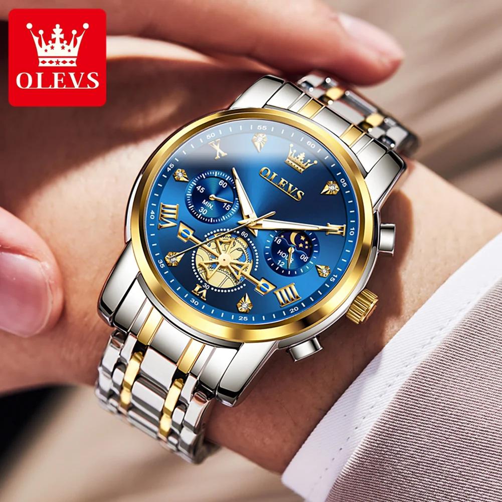 OLEVS Original Quartz Watch for Men Diamond Roman Scale Waterproof Stainless Steel Watch