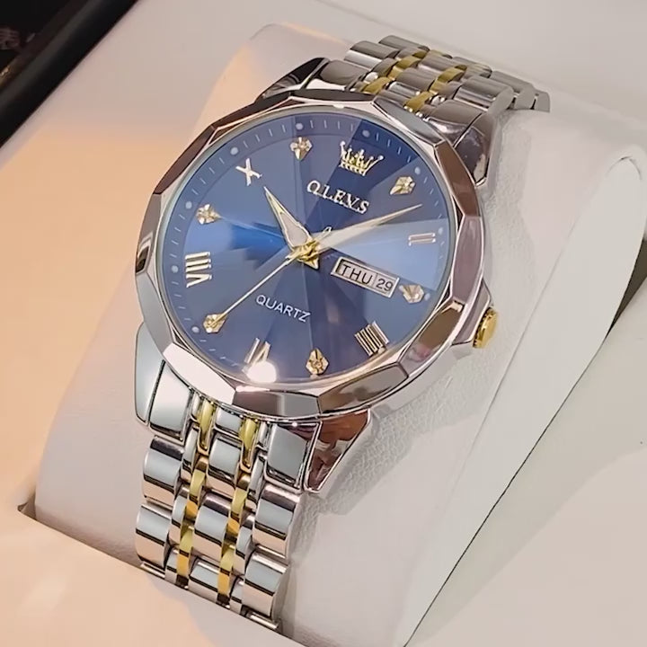 OLEVS Original Quartz Watch for Men Diamond Roman Scale Waterproof Stainless Steel Watch
