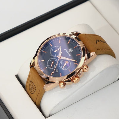 POEDAGAR Men’s Sport Watch – Luminous Quartz Chronograph, Moon Phase, Date Display, Stainless Steel Fashion Wristwatch