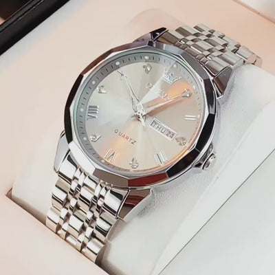 OLEVS 9931 Men’s Quartz Watch – Solid Stainless Steel Strap, Rhombus Dial Design, Waterproof Fashion Business Wristwatch