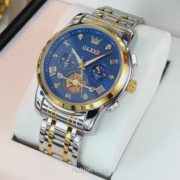 OLEVS Luxury Tourbillon Quartz Watch for Men – Stainless Steel, Waterproof, Luminous, 24-Hour Moon Phase Fashion Timepiece