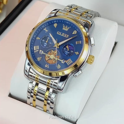 OLEVS Luxury Tourbillon Quartz Watch for Men – Stainless Steel, Waterproof, Luminous, 24-Hour Moon Phase Fashion Timepiece